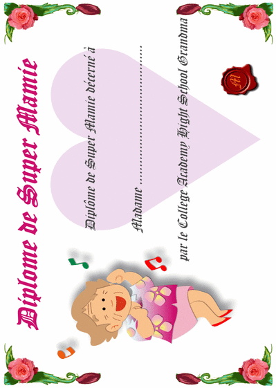 Dipl&ocirc;me pour la f&ecirc;te des mamies